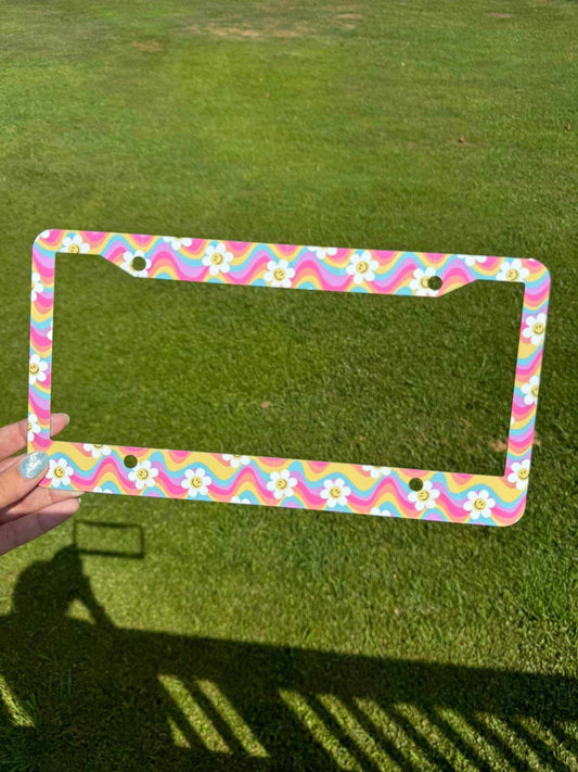 Retro Flower-License Plate Frames