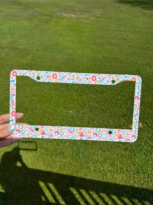 Pink Blue Leopard Print-License Plate Frame