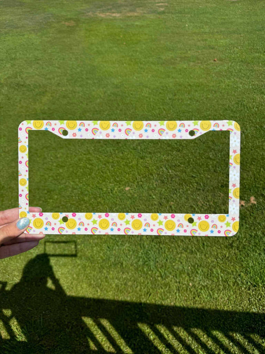 Rainbow Yellow Smiley Face-License Plate Frame