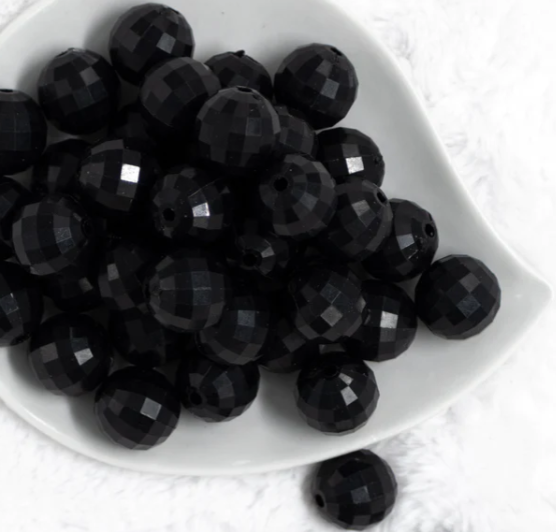 Black Solid Disco Faceted Bubblegum Beads