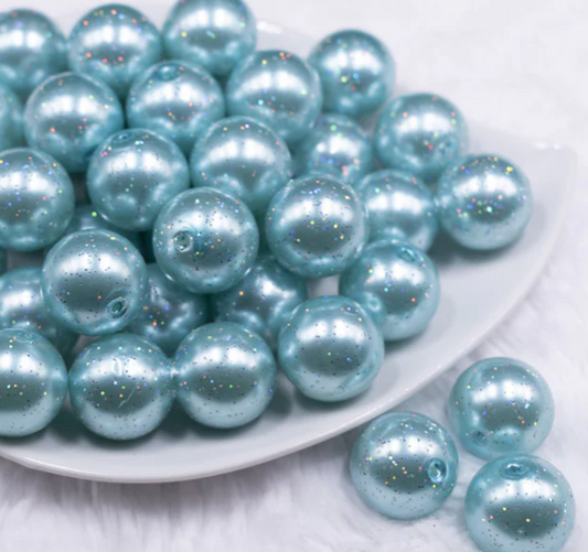 Blue w/ Glitter Faux Pearl Bubblegum Beads