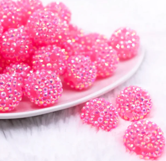 Bright Pink Rhinestone Bubblegum Beads