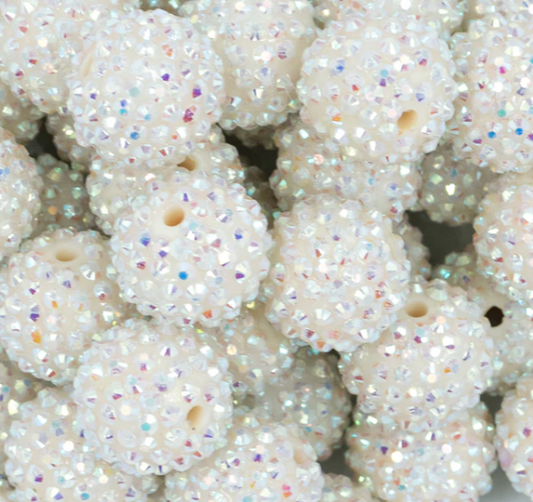 White Sparkle Rhinestone Bubblegum Beads